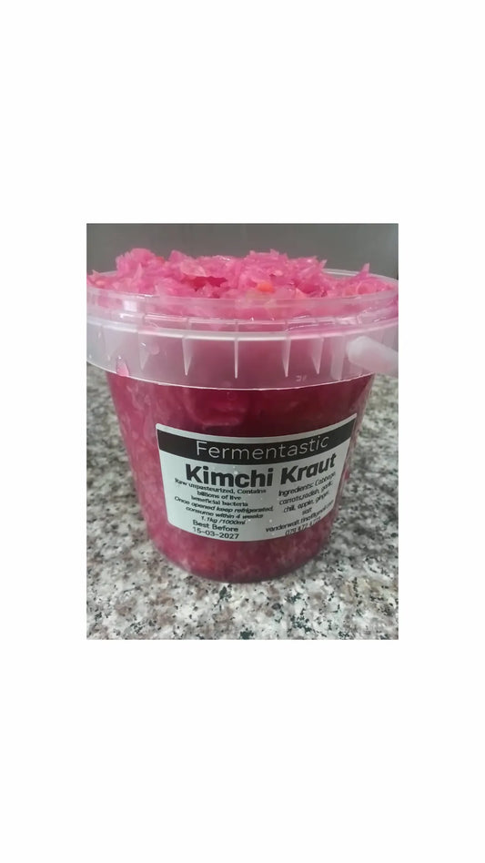 "A tub of Fermentastic Kimchi-Kraut, a raw unpasteurised fermented vegetable product made in small batches in Limpopo, South Africa"